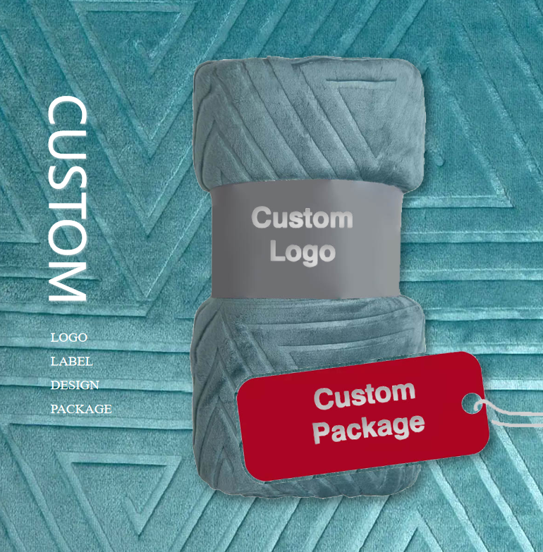 Custom 100% Polyester Solid Flannel with embossed Fleece Throw Modern Knitted Blanket