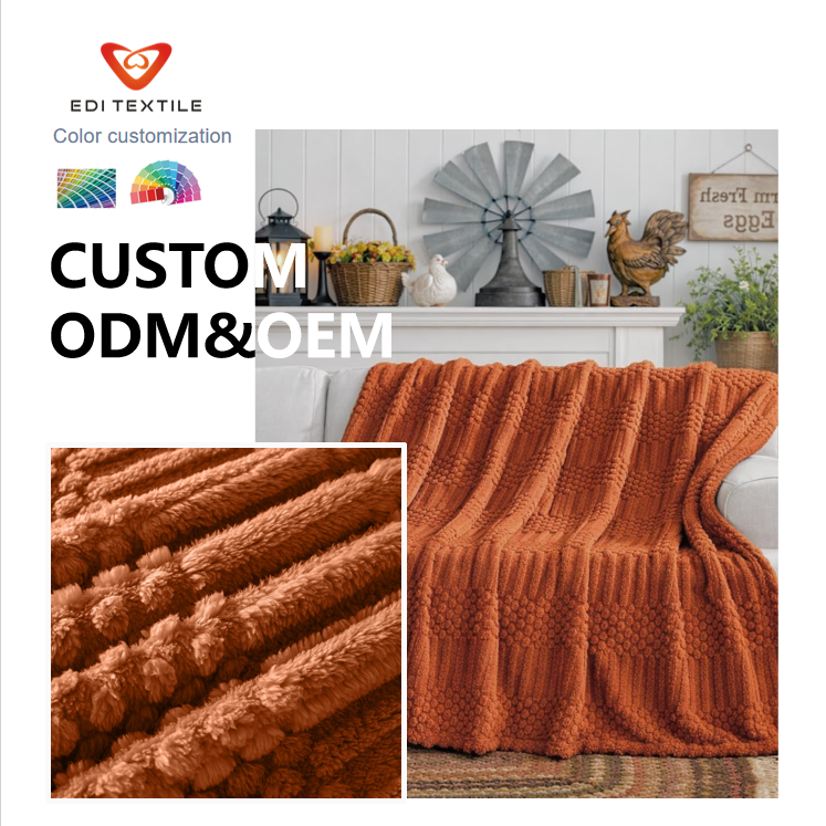 Couverture jetable en flanelle texturée orange foncé personnalisée — couverture douce de style ferme pour canapé ou lit
