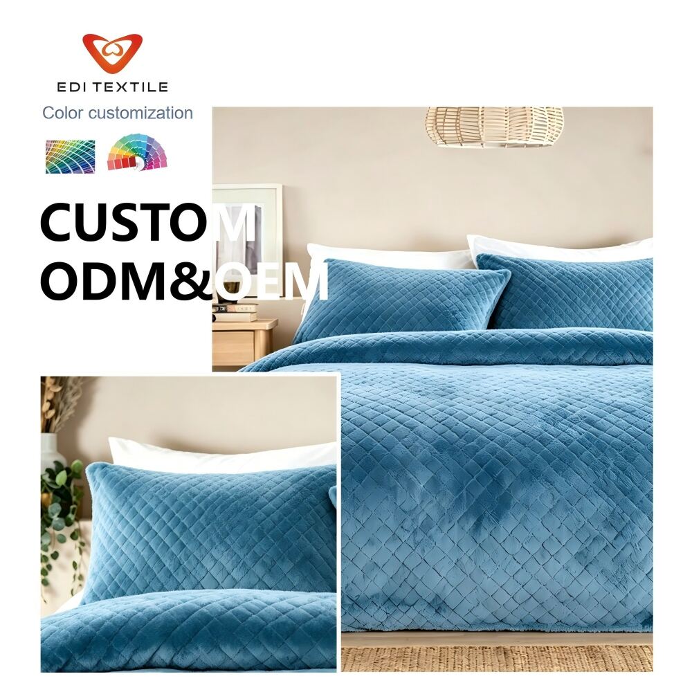 Měkká flanelová jacquardová deka – komplet ložního prádla 3kusový, extrémně měkký a teplý povlečený komplet s polštářovými přehozami, barva dle přání, služby ODM/OEM pro domácnost a ložnice.