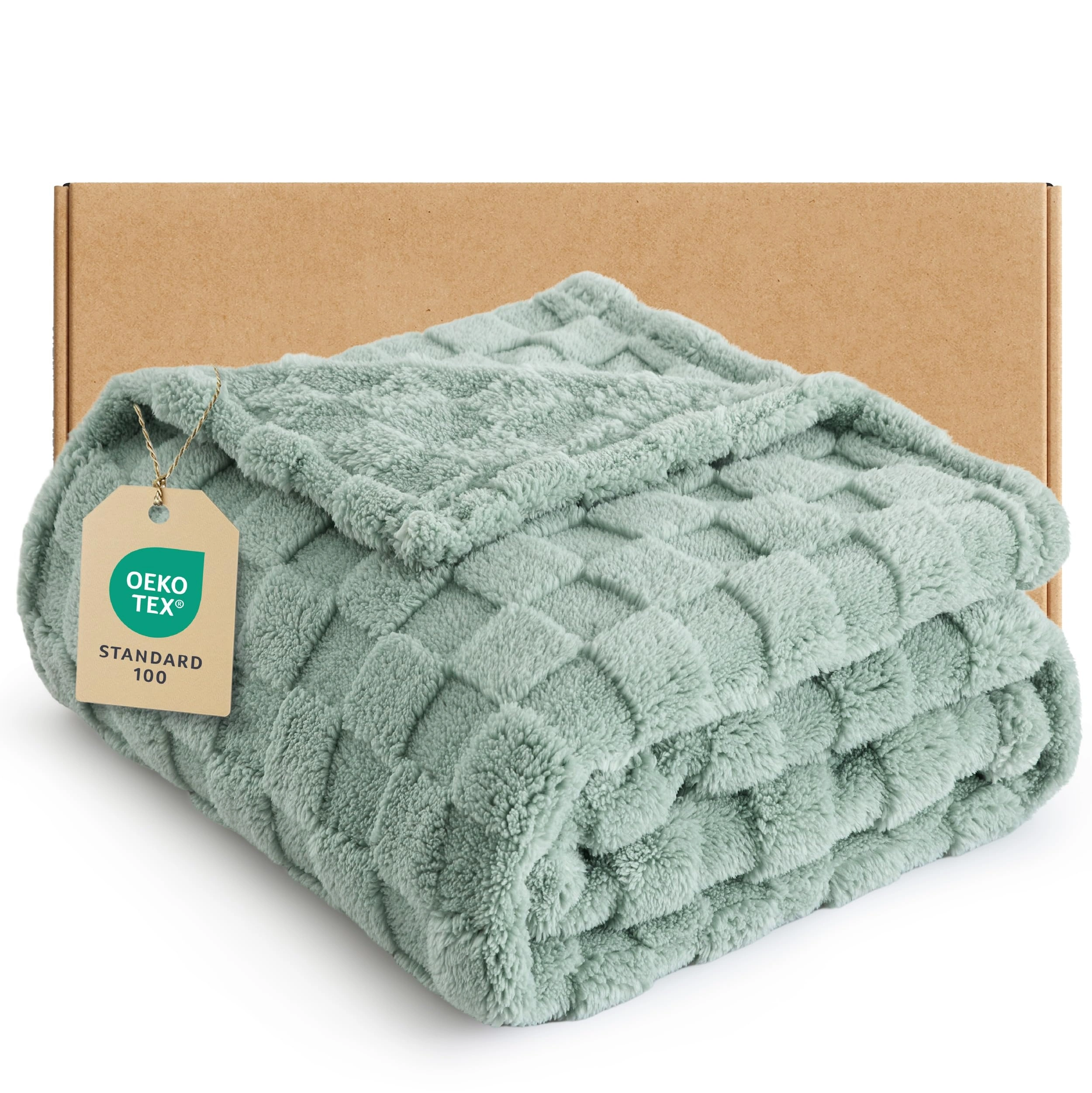 Sage Green Throw Blanket for Couch Checkered Sherpa Fleece Blankets Gift Cute Soft Cozy Manta Throw for Bedroom Home Decor Gifts