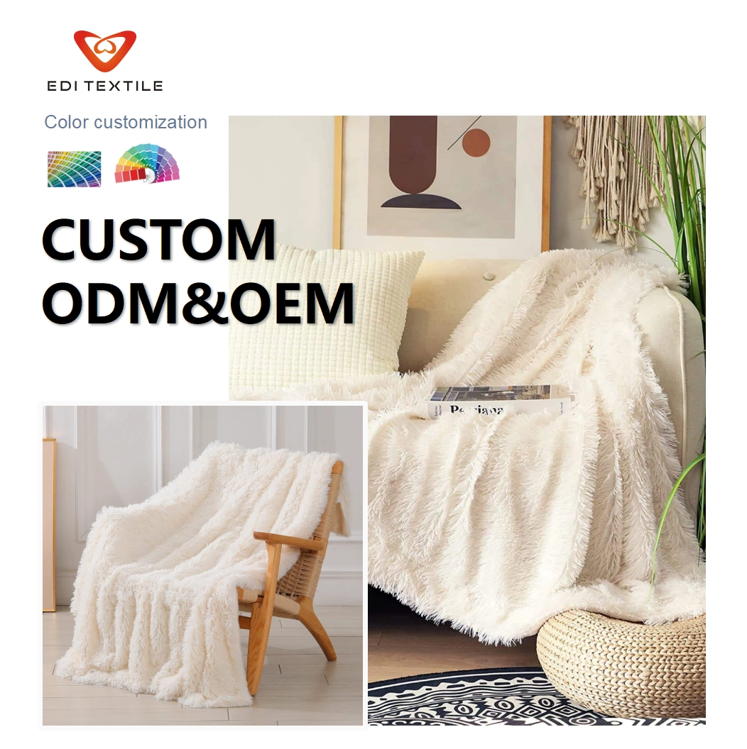 Dekoratif Ekstra Yumuşak Tüylü Sahte Kürk Örtü Battaniyesi Tek Yüzeyli Tersine Çevrilebilir Uzun Tüylü Şık Plüslü Rahat Battaniyeler
