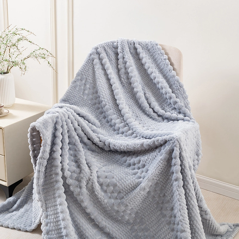 Flannel Blanket Super Soft Throw Blanket Premium Silky Flannel Clouds Stylish Plain Jacquard Lightweight Bed Blanket All Season