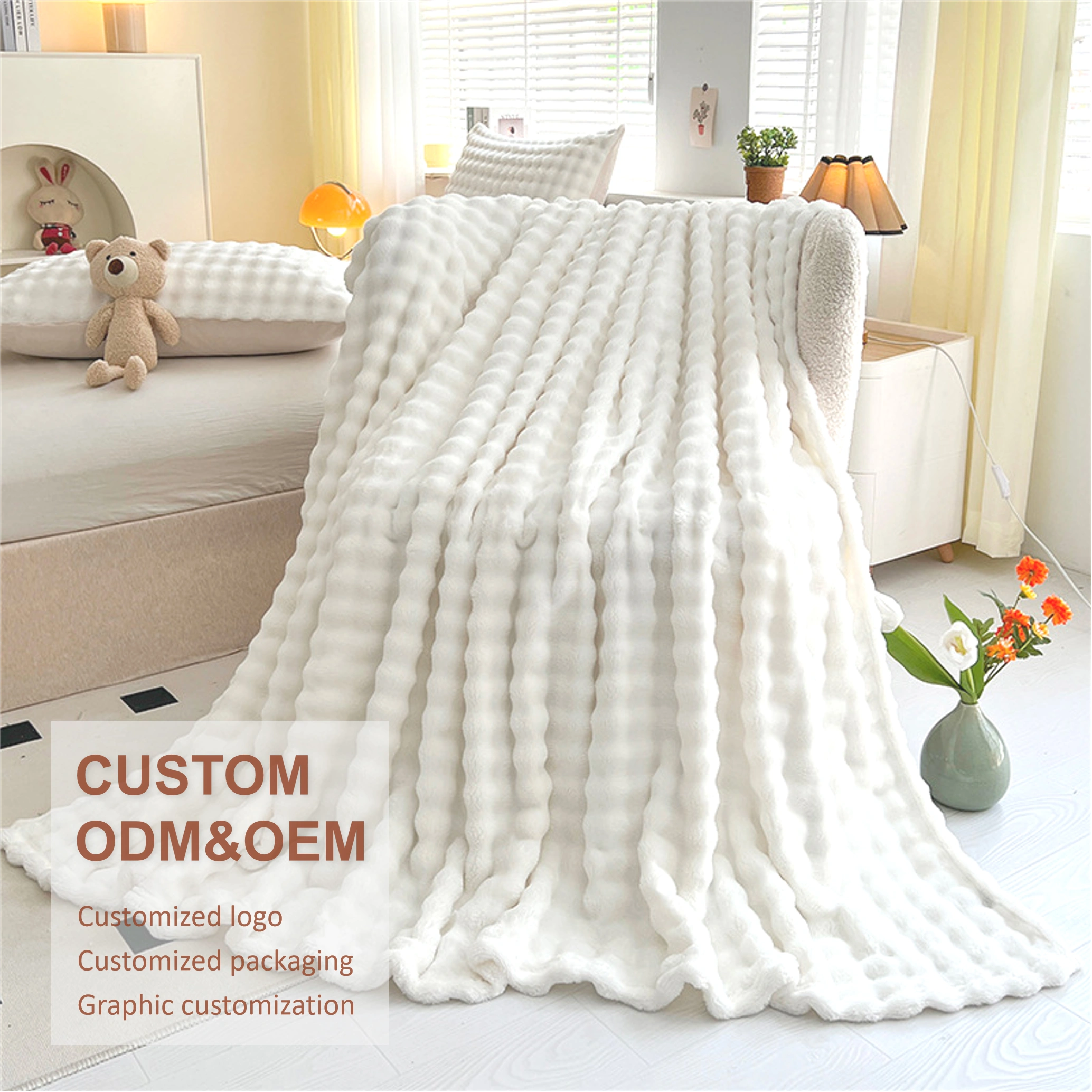 Couverture de lit en flanelle à bulles unies Multifonctionnelle Couverture pour la climatisation Idéale pour faire la sieste Couverture-cadeau