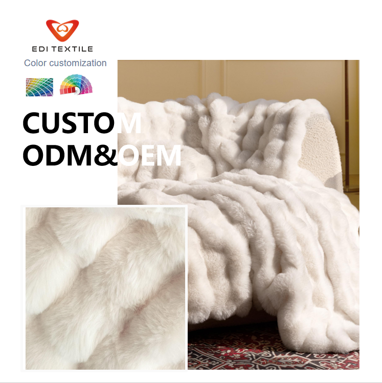 Manta de Flanela de Pelúcia Artificial de Coelho Macia e Personalizável | Manta de Pelúcia em Bolhas para Sofá, Cama e Ambiente Doméstico