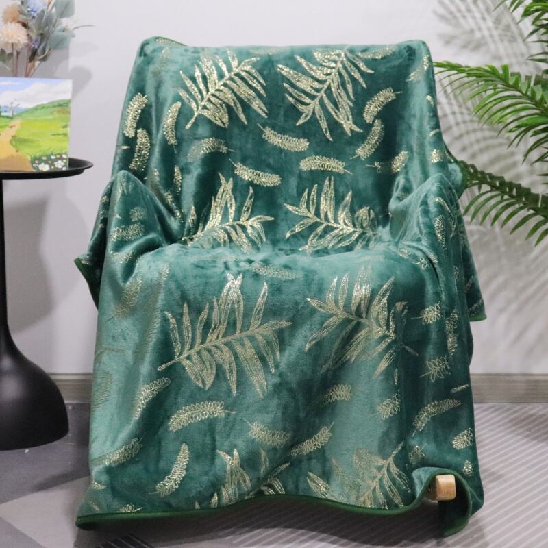 Gold Plants Metallic Green Background Flannel Blanket factory