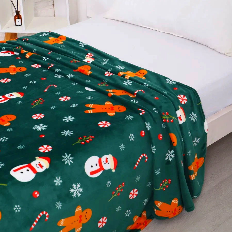 Christmas Gingerbread Throw Blanket Green Holiday Christmas Fleece Blanket Soft Plush Warm Winter Throw