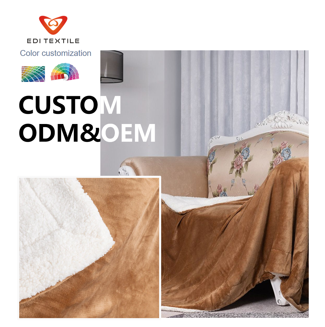Double-Sided Sherpa Flannel Blanket Polyester Soft Thickened Warm Throw Custom ODM OEM for Home Bedroom Sofa