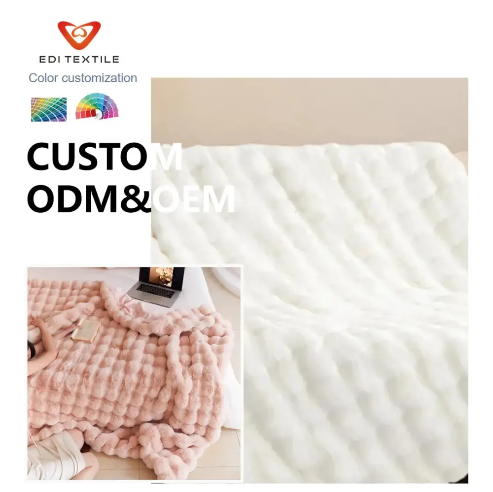 Op maat gemaakte bubbels-imitatiekonijnenbont dubbelzijdige flanellen dekentje, luxueus wolkachtig dik en pluizig gezellig warm dekentje voor bank, sofa, slaapkamer of bed, B2B-groothandelaar
