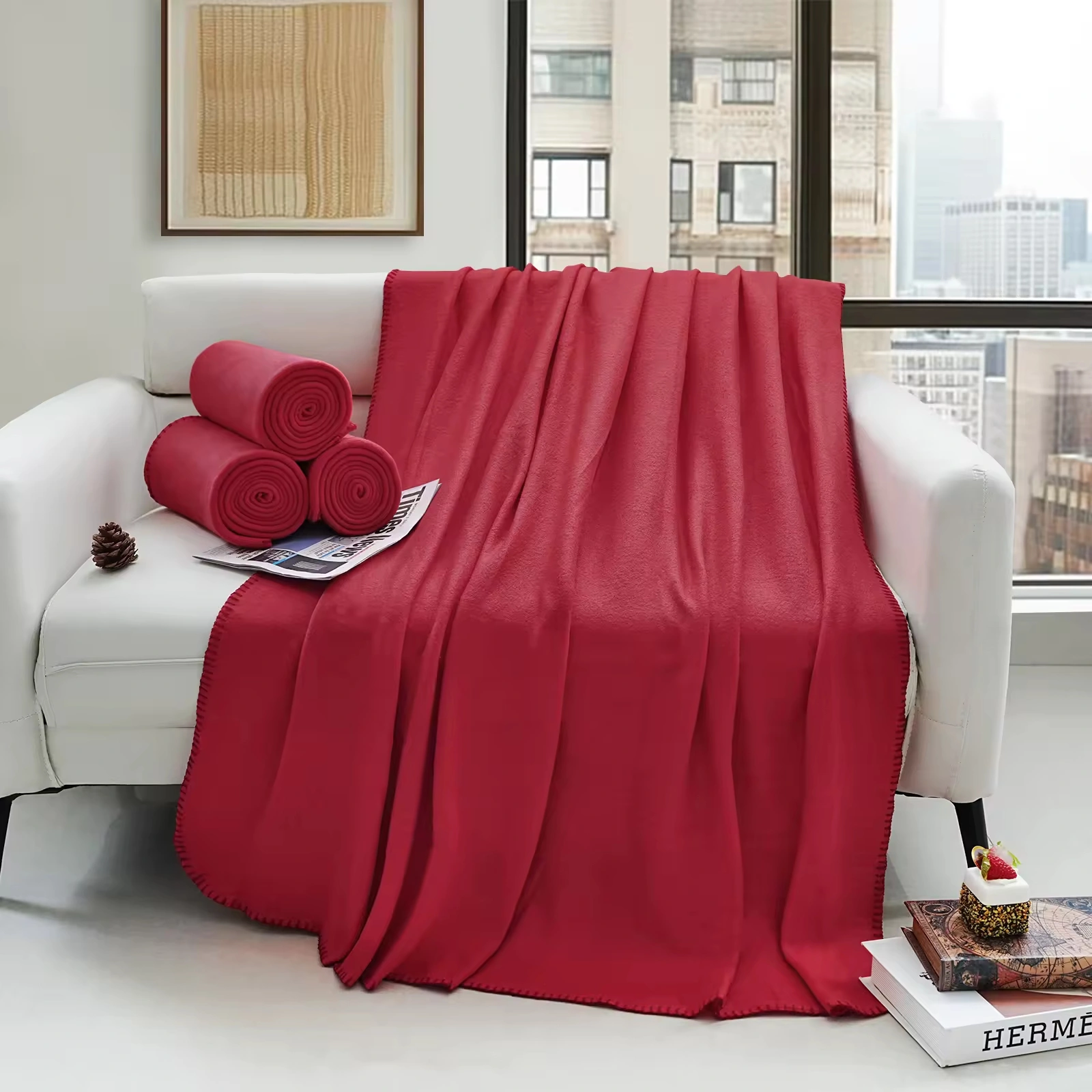 Custom Size Solid Plaid 100% Polyester Fleece Polar Throw Blanket Suitable for Spring and Summer Beds, Sofas, Offices Decoration