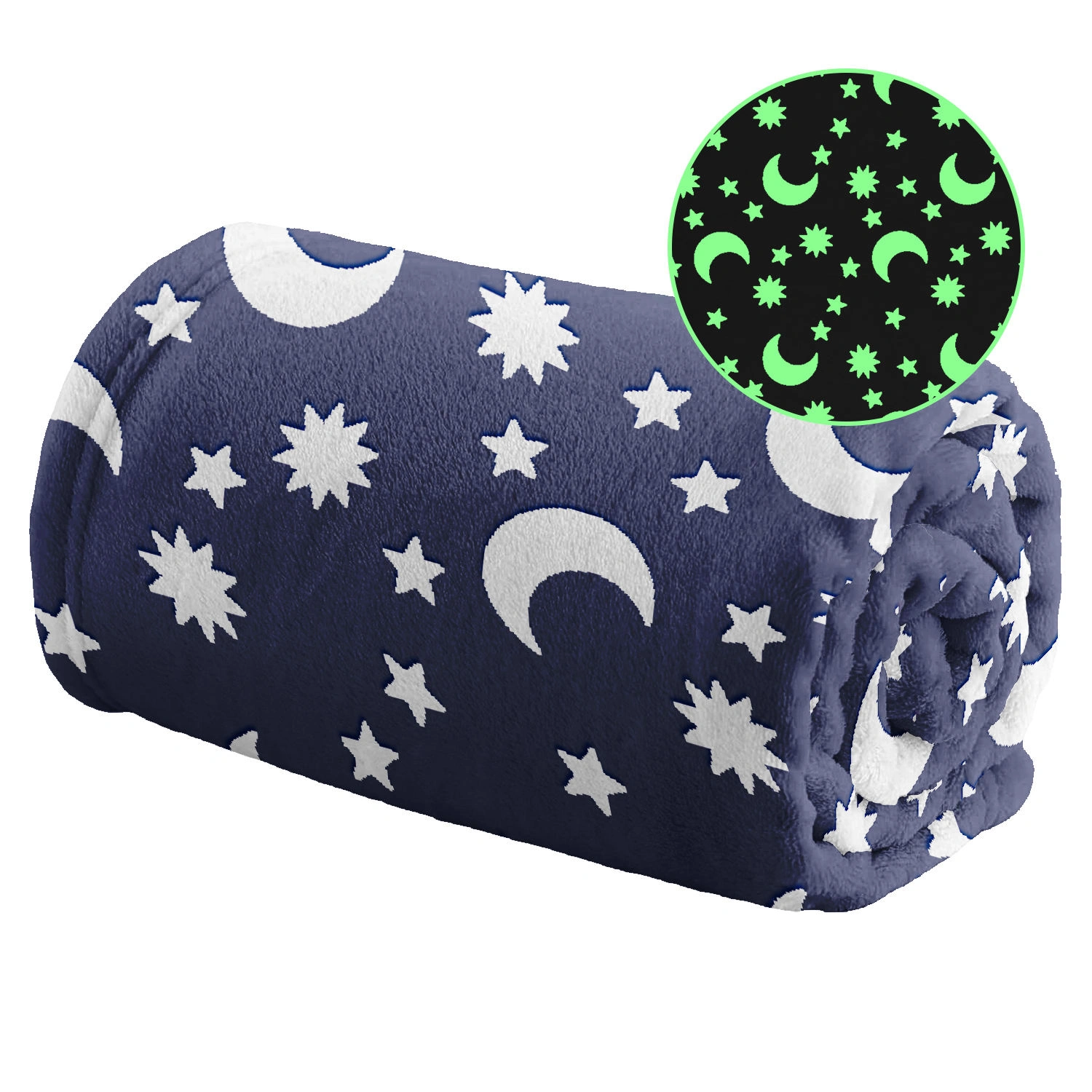 Flanellpolyester-luminøs kasteteppe for barn – gløder i mørket, skinende måneteppe, myk og ideell som gave til butikker, egendesign tilgjengelig