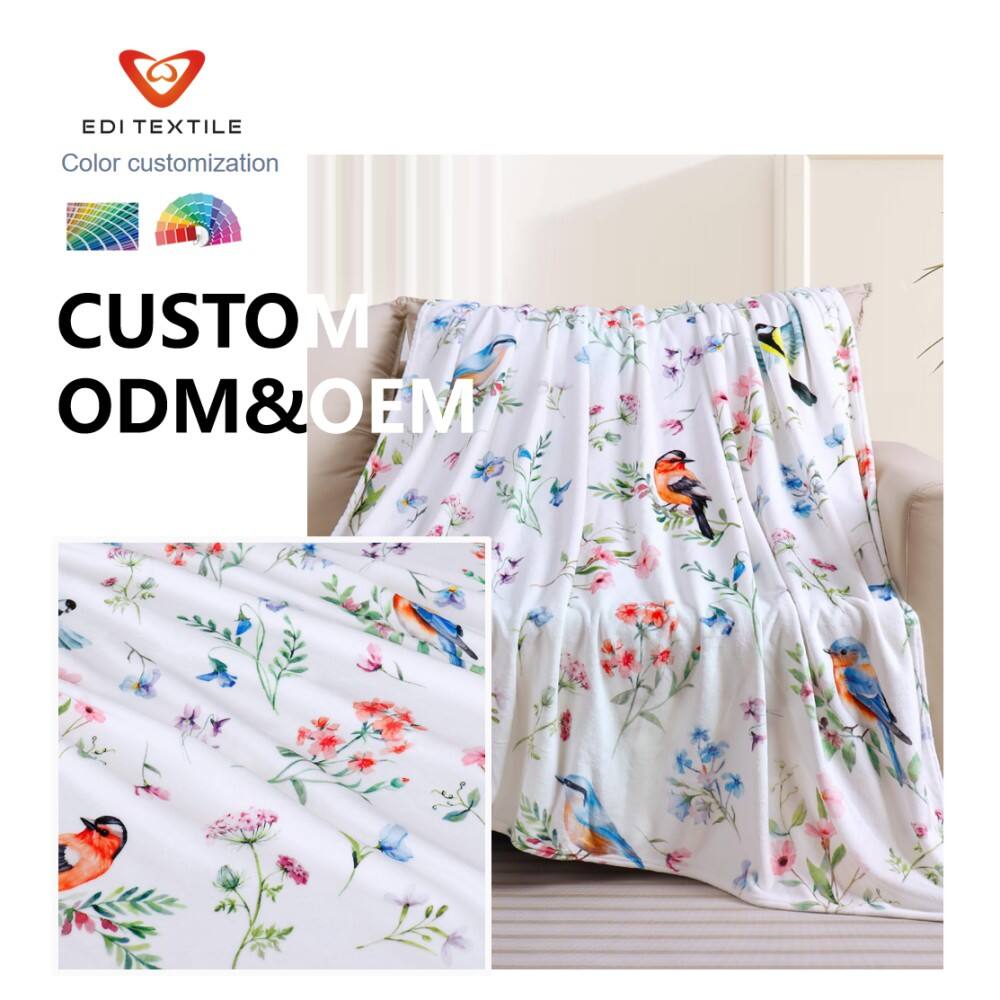 Индивидуальное фланелевое одеяло с принтом птиц и цветов, оптовая продажа, полиэстеровое одеяло для дома, отелей и рекламных оптовых заказов
