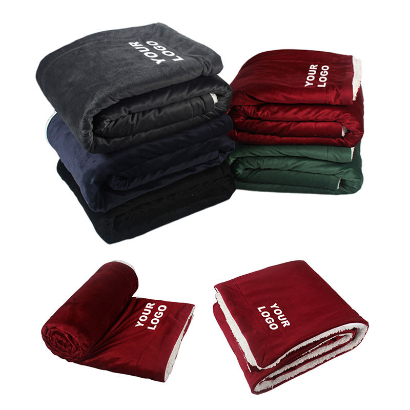 Marka Tanıtımı İçin Özel Tasarım Logolu Kalın Kadife Sherpa Fleece Örtü Hediye Halısı Toptan