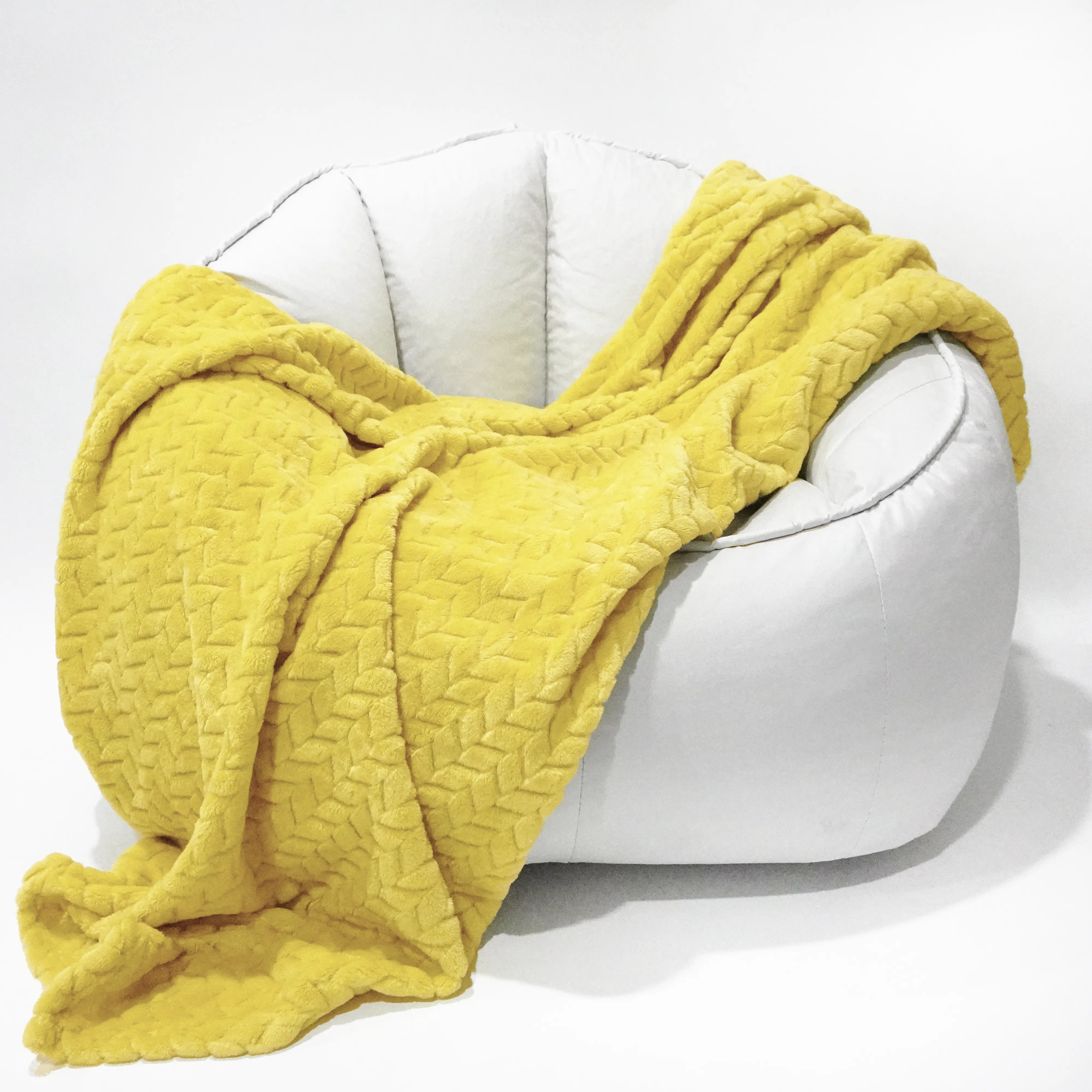 Yellow Twist Pattern Jacquard Flannel Blanket manufacture