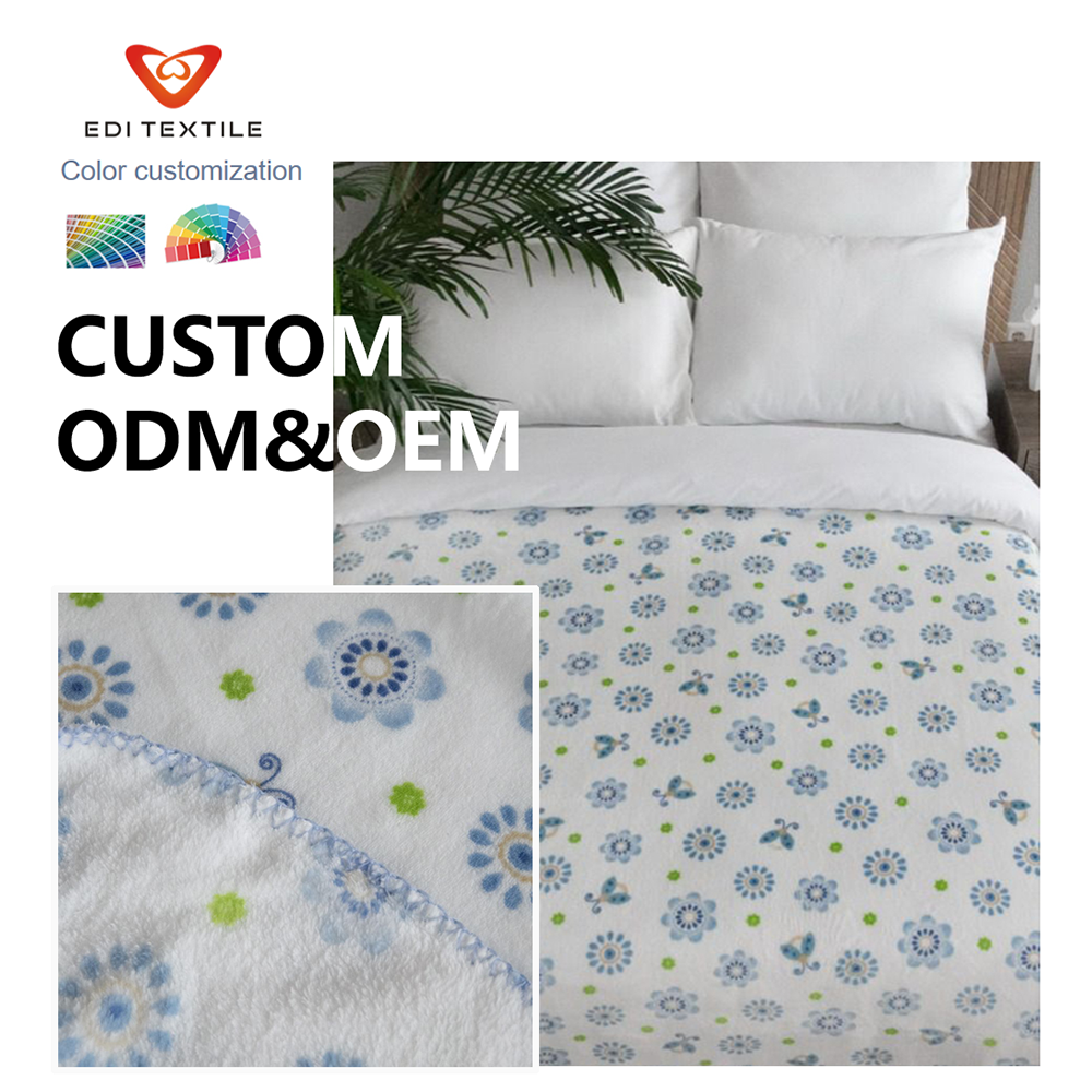 Couverture en flanelle imprimée de fleurs bleues et de papillons, jetable printanière fraîche, ODM/OEM personnalisé pour chambre à coucher, chambre d’enfant et décoration intérieure