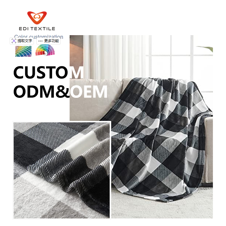 Egyedi fekete-fehér buffalo kockás flanel takaró – extram lágy, kényelmes flanel takaró kanapéra, ágyra, szekrényre, ODM/OEM egyedi gyártás lehetséges
