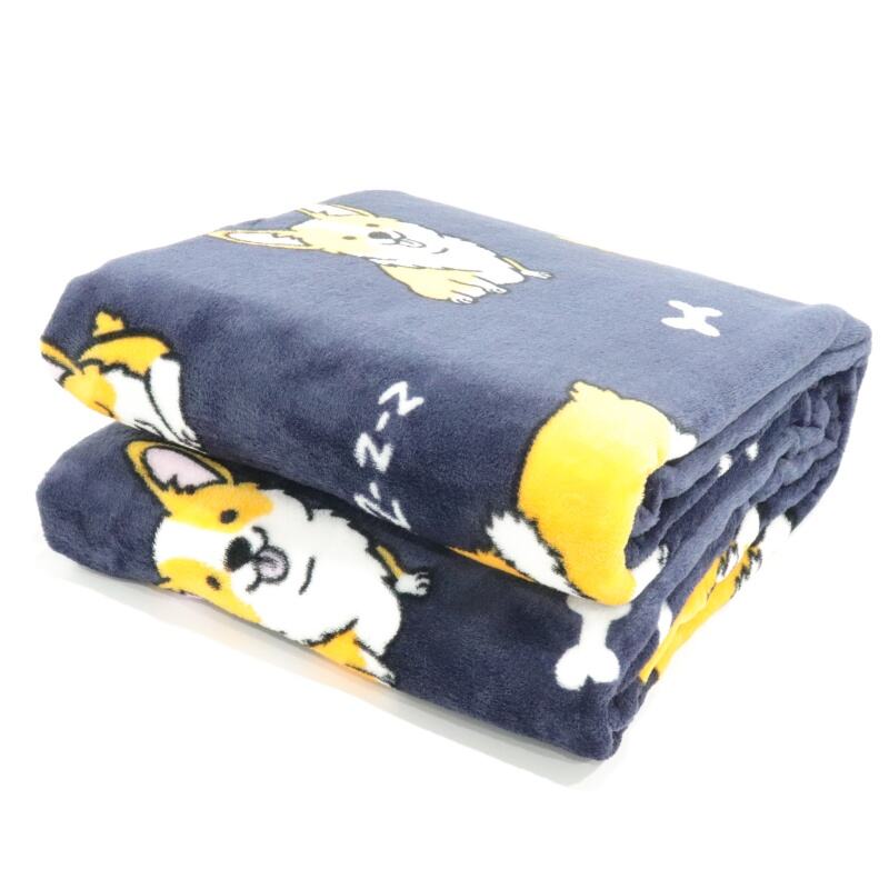 Dark Blue Corgi Printing Flannel Blanket supplier