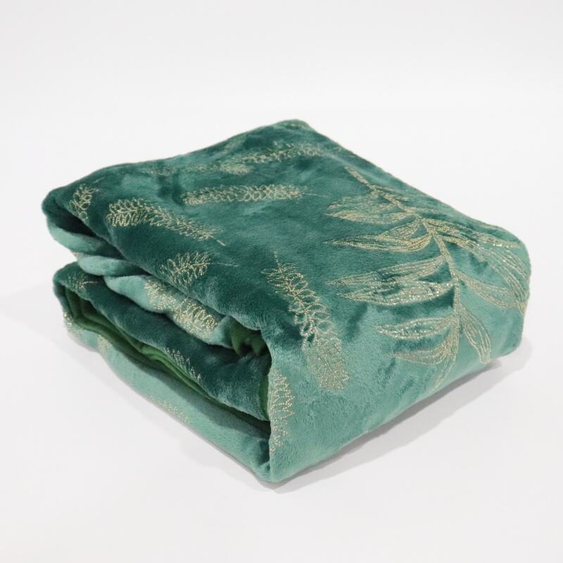 Gold Plants Metallic Green Background Flannel Blanket details