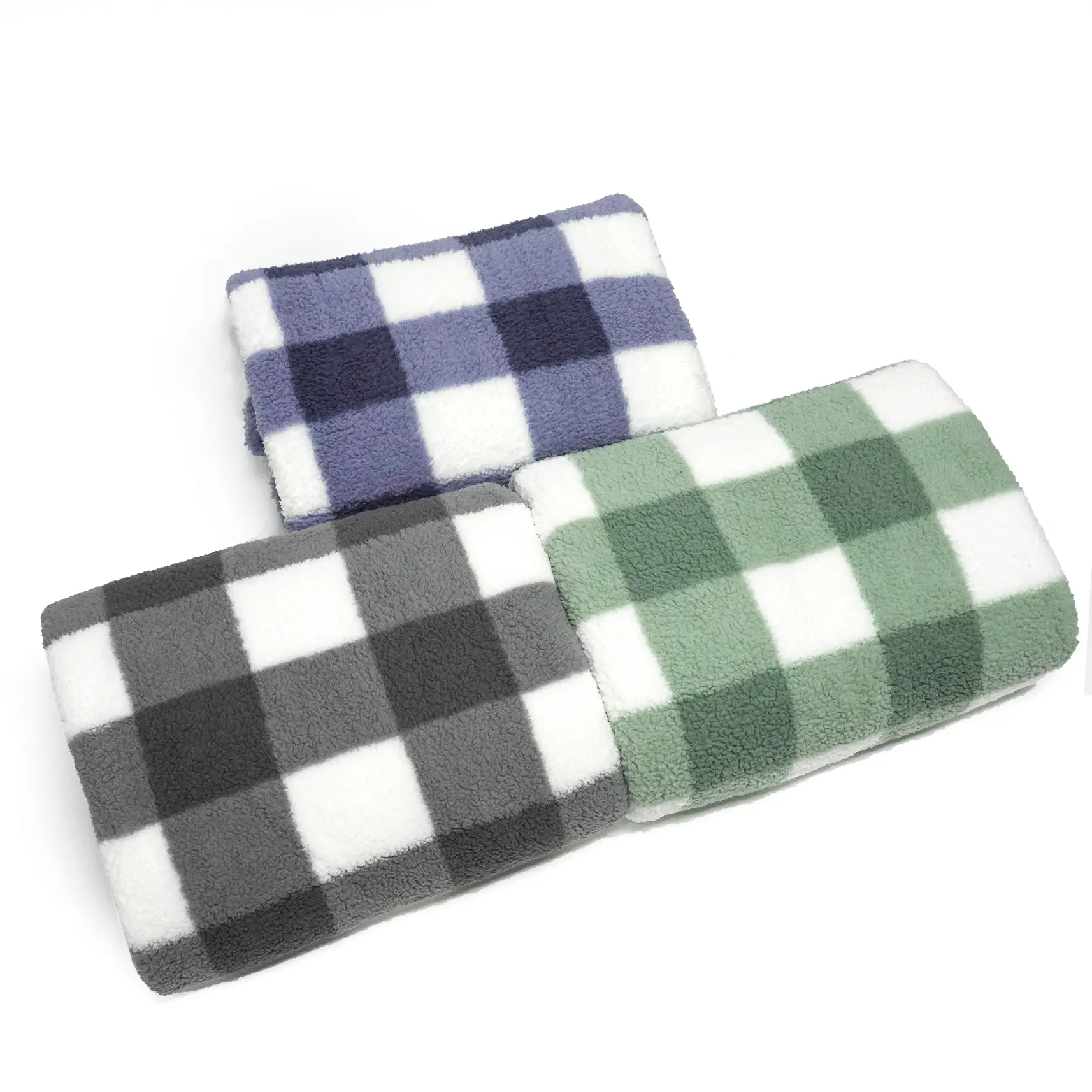 Green/Blue/Gray Square Check Sherpa Blanket manufacture