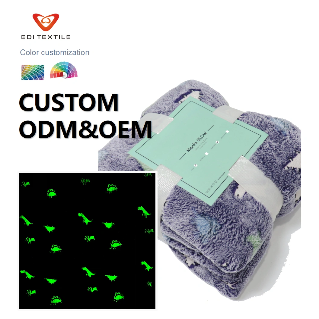New Blue Dinosaur Design Kids Throw Blanket Office Nap Air Conditioner Quilt Luminous Flannel Kids Blanket Fluorescent Blanket