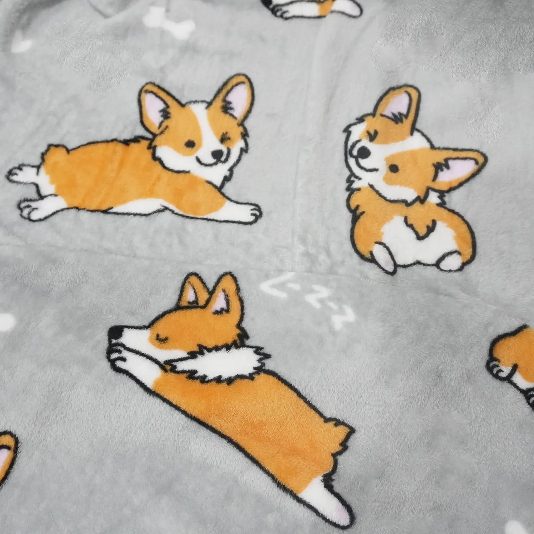 Light Grey Corgi Printing Flannel Blanket details