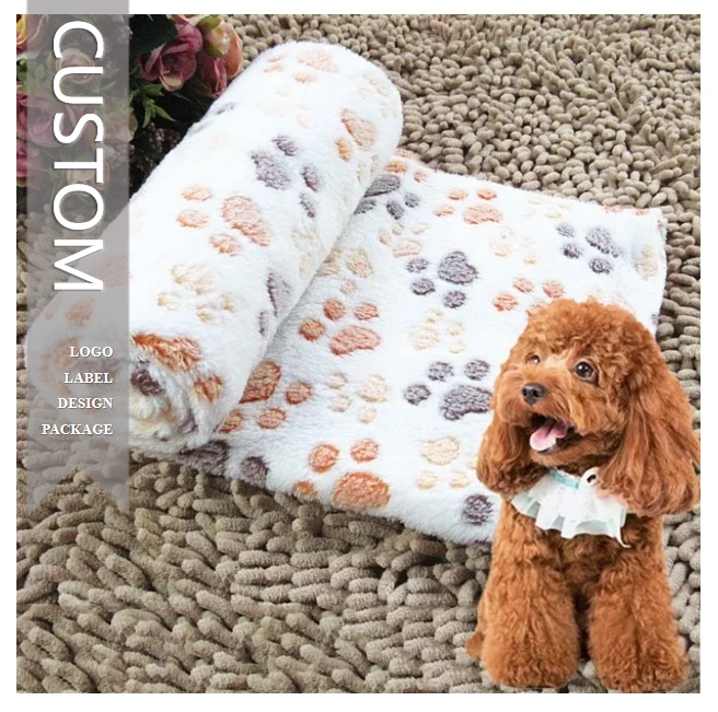 Custom Design Pet Plush Blanket Super Soft Paws Print Full Warm Coral Fleece Blanket for Dogs and Cats