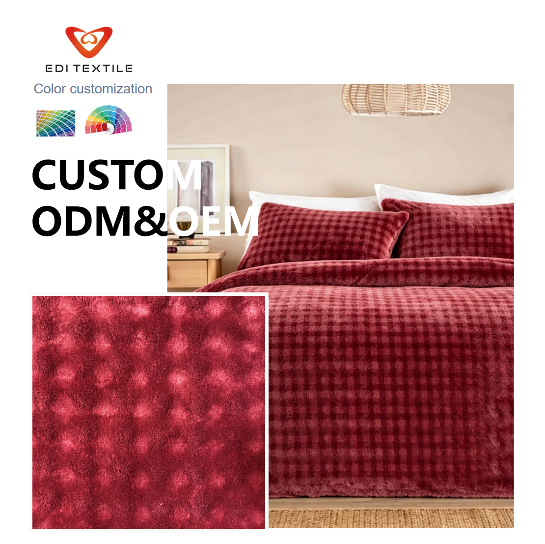 Měkká plédová deka z bublinkové flaneli – komplet ložního prádla, extrémně měkký a teplý, plstěný 3kusový povlečený komplet. Služby ODM/OEM pro domácnost i hotelové pokoje.