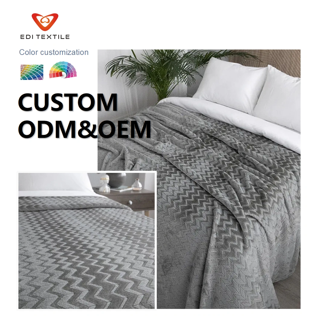 Factory Direct Custom Classic Brush Solid Line Flannel Throw Blanket High Quality Delicate Soft Elegant Fleece Blanket for Bed