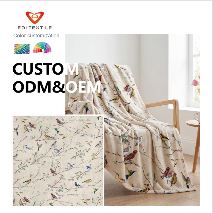 Kustomizovatelná flanelová deka s potiskem ptáků v technice akvarel – měkká a pohodlná deka ve stylu farmhouse pro gauč/postel/kancelář, rozměr 50