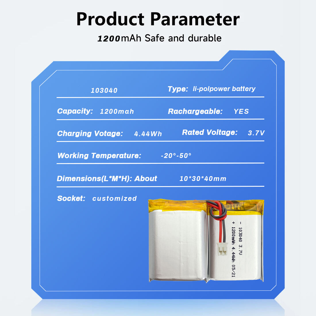 3.7V 1200mAh 103040 Lipo Lithium Polymer Battery | Li-Polymer Battery ...