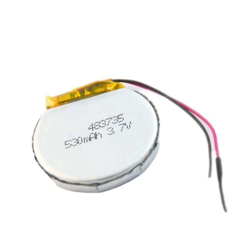 Fabrikktilpassade ronde polymercelle 483735 lipo batteri oppladbart 3,7v 530mah litium polymer batteri