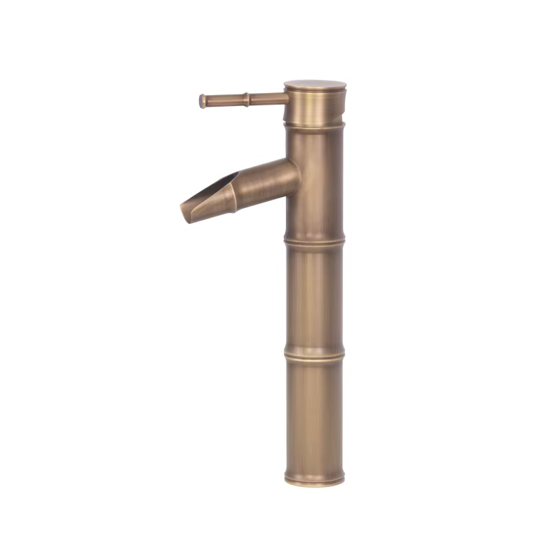 Luxury Tall Bamboo Shaped Waterfall Brass Basin Tap - Bronze details