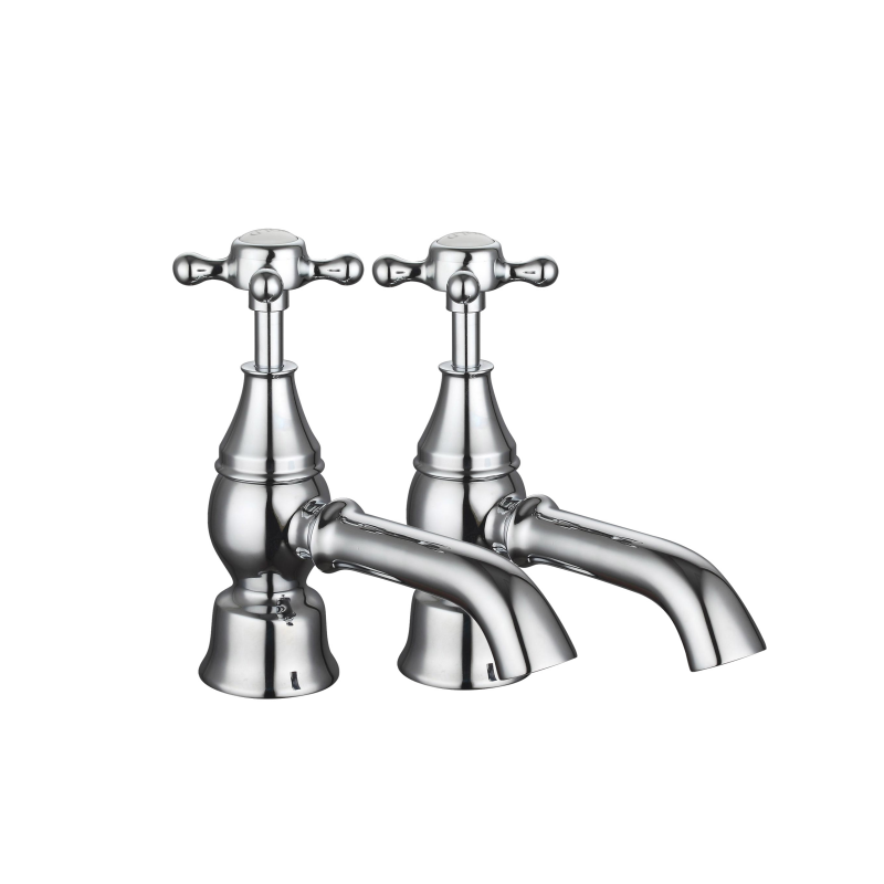 Luxury Brass Basin Pillar Taps - Chrome 