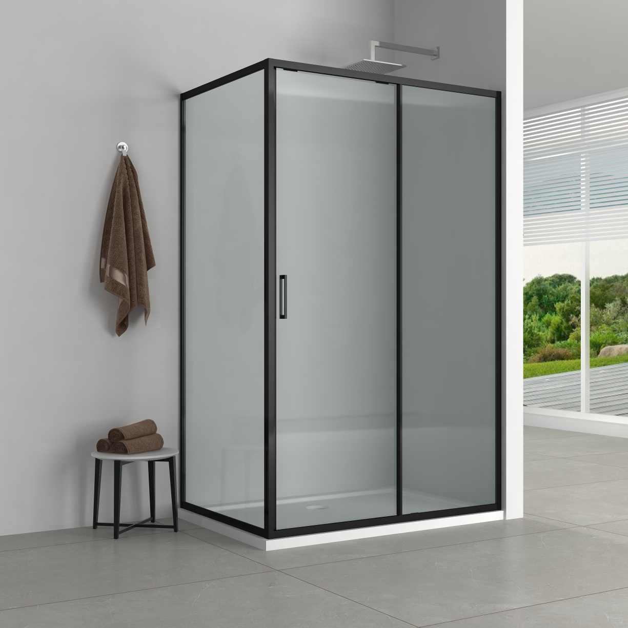 Minimalist Shower with Black Frame & Transparent Glass