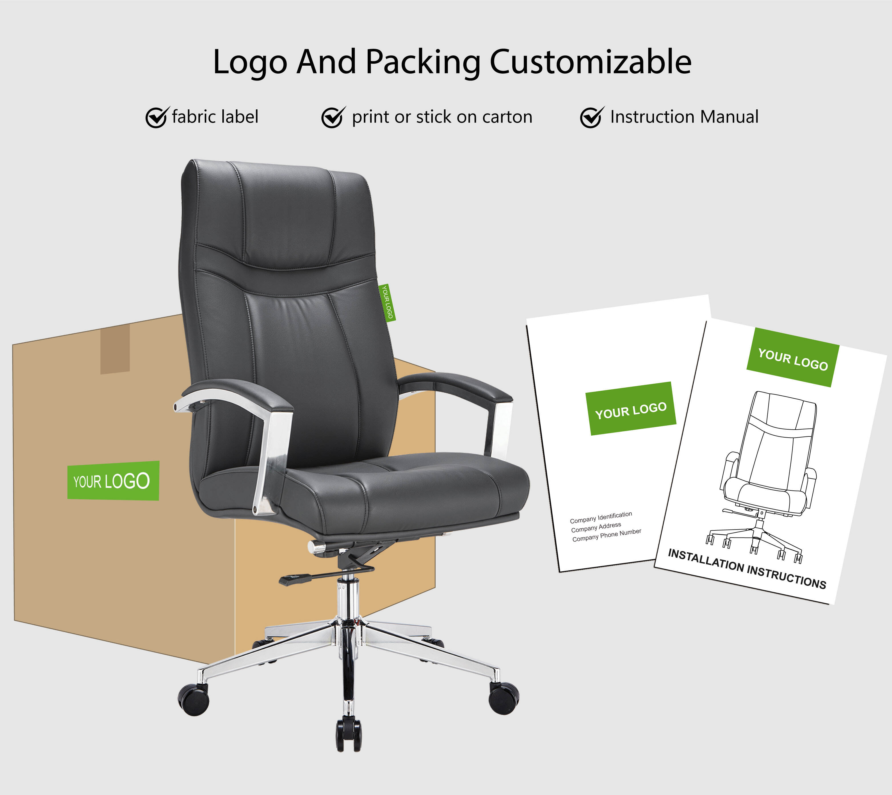 Office Leather Swivel Chair - 360° Silent Swivel with Premium Leather Office Comfort