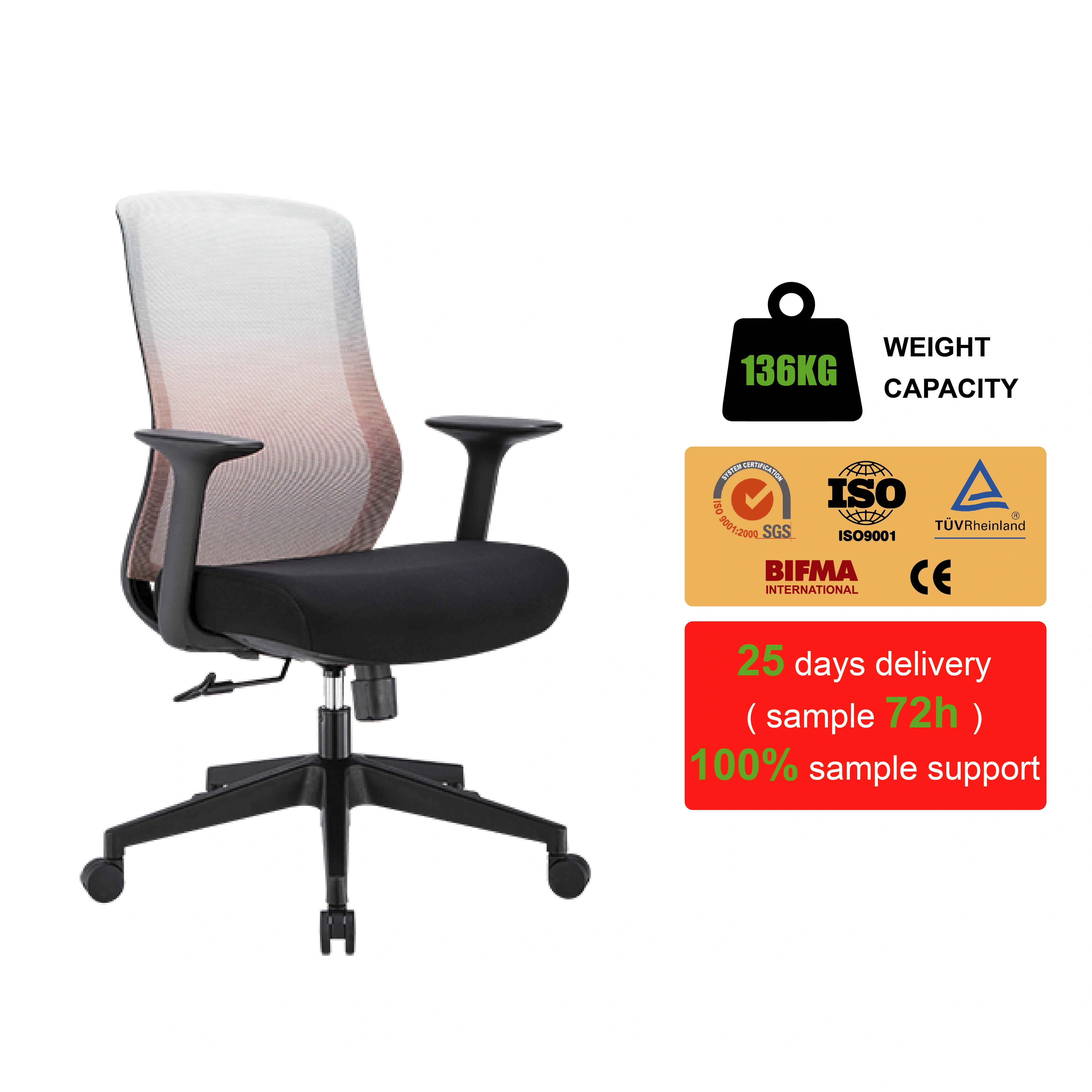 Ergonomisk kontorsstol med nätbädd och ländstöd – BIFMA-certifierad för sittning under långa timmar