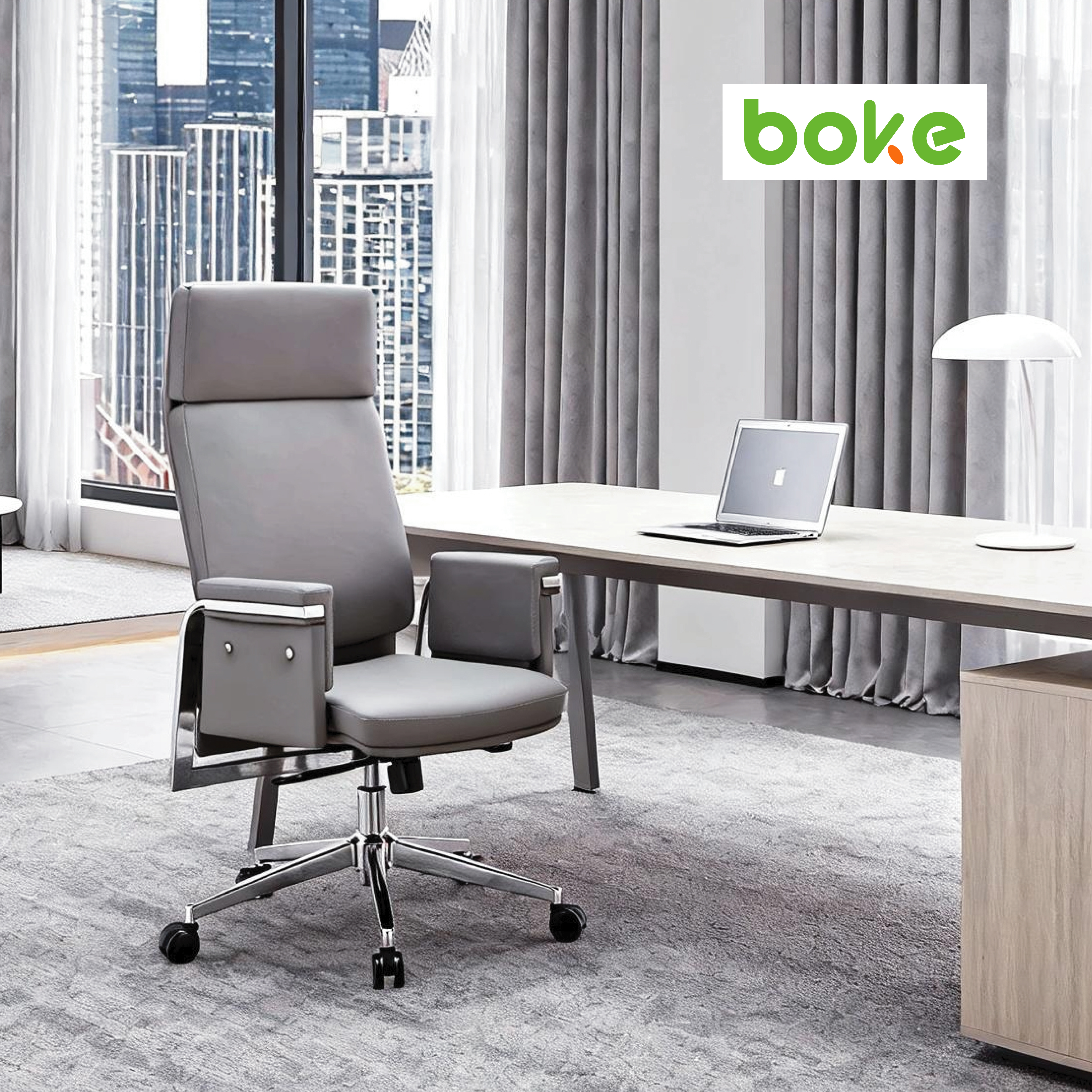 كرسي مكتبي إرجونومي جلدي - جلد عالي الجودة مع دعم إرجونومي