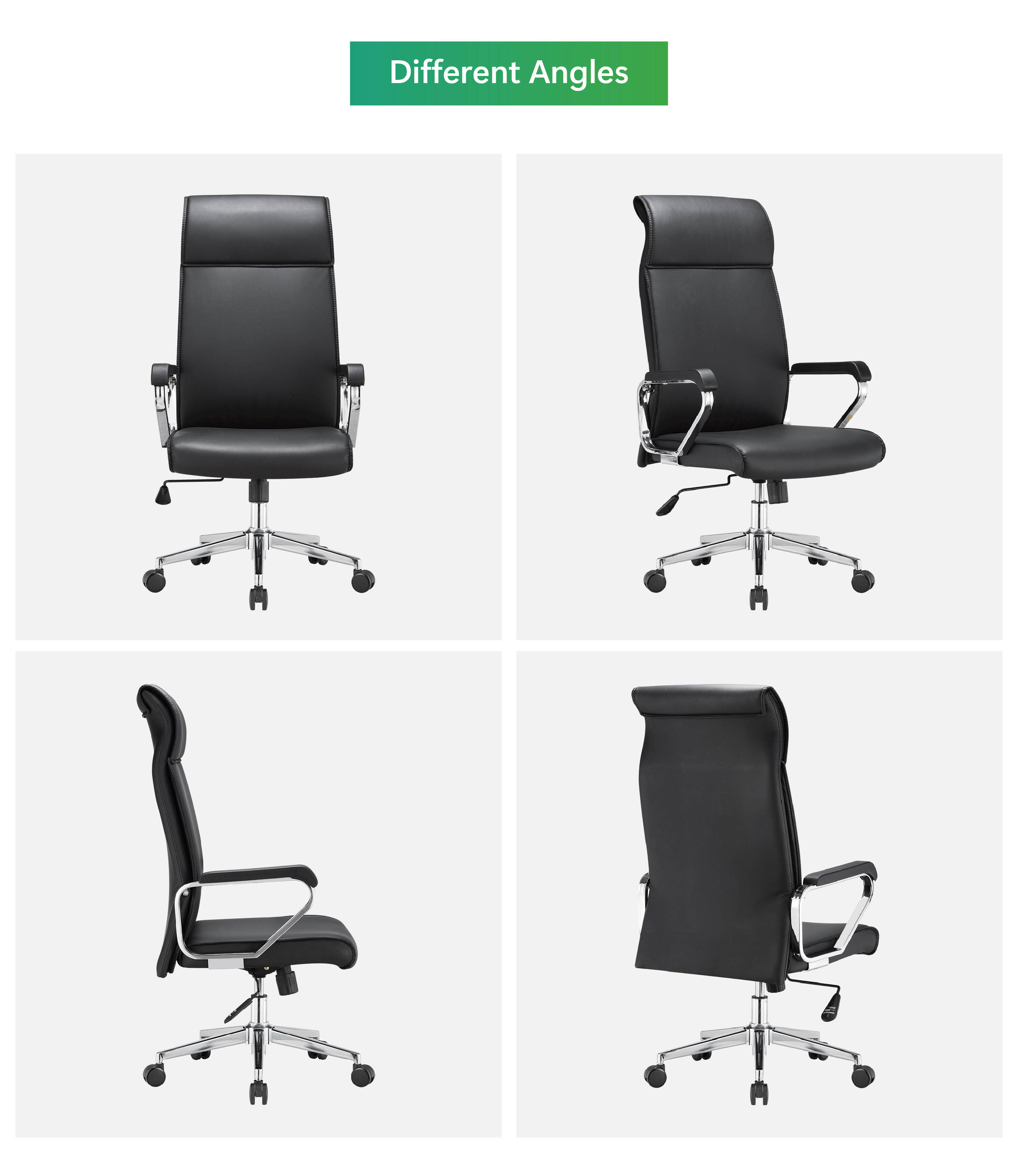 High Back Leather Office Chair - Luxury Leather with Full Spine Ergonomic Support