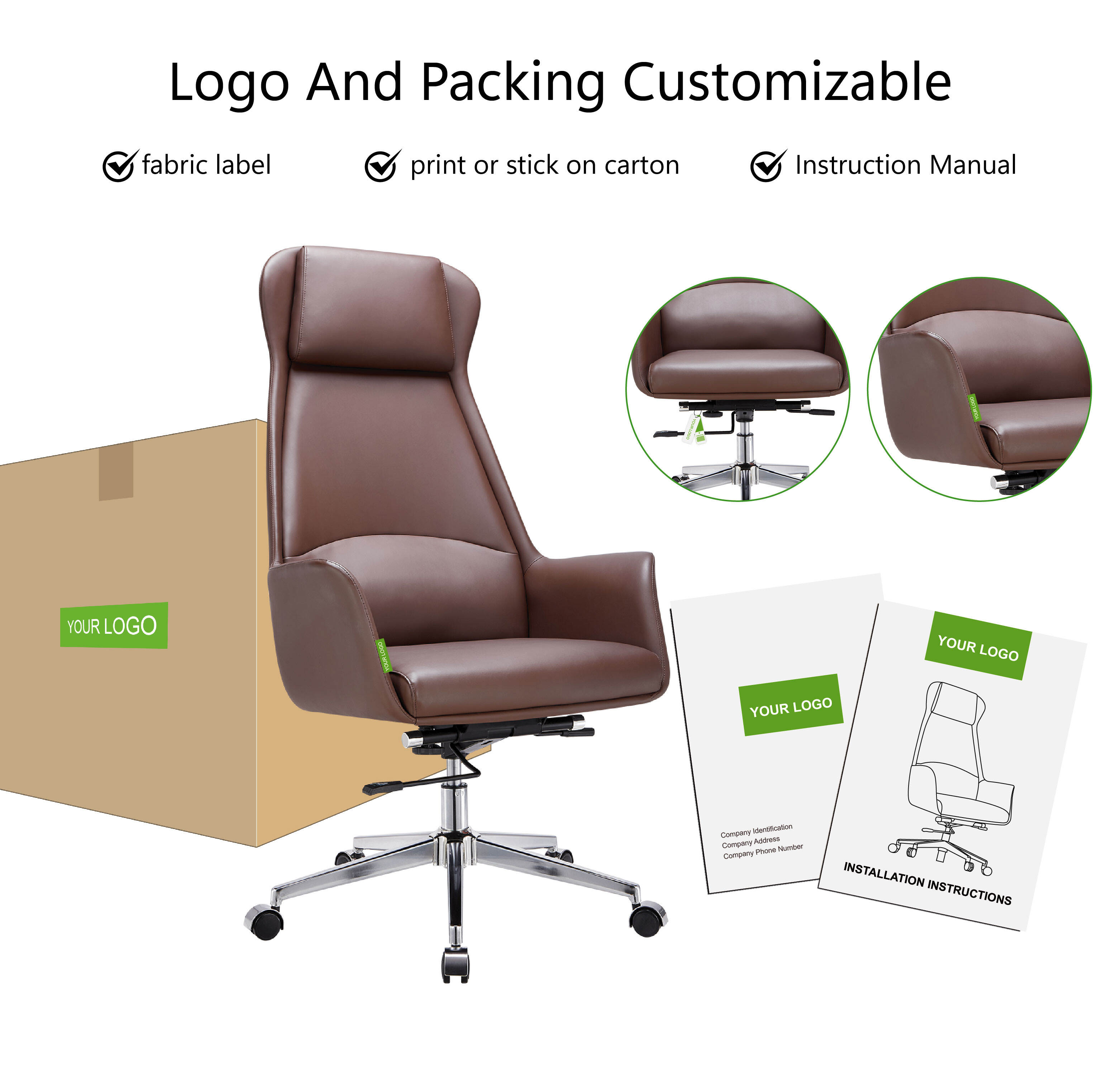 Adjustable Leather Office Chair - Multi-Function Customization with Premium Leather Finish