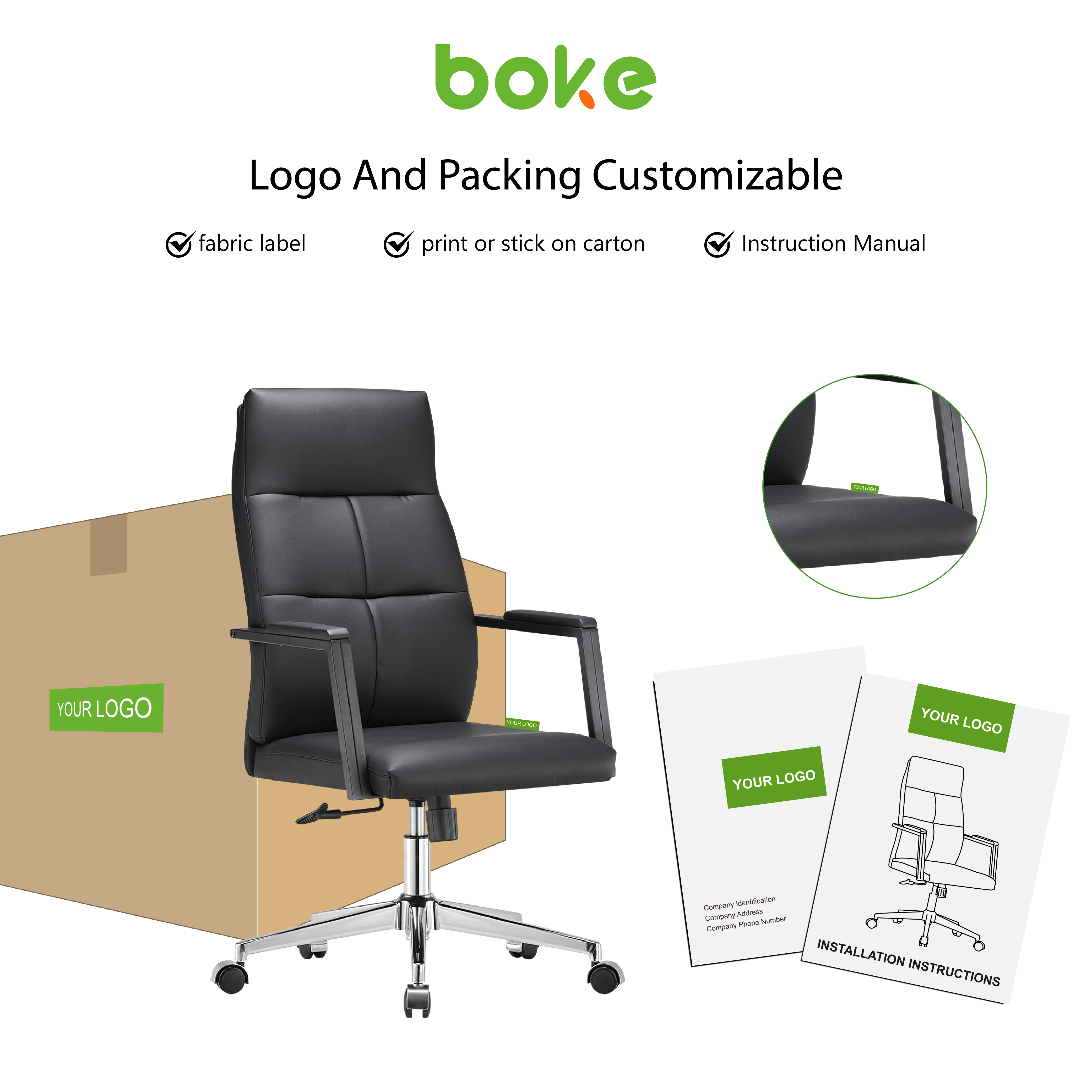 كرسي مكتب جلدي قابل للإمالَة - إمالة بزاوية تتراوح بين ٩٠° و١٥٠° مع دعم جلدي مريح عالي الجودة