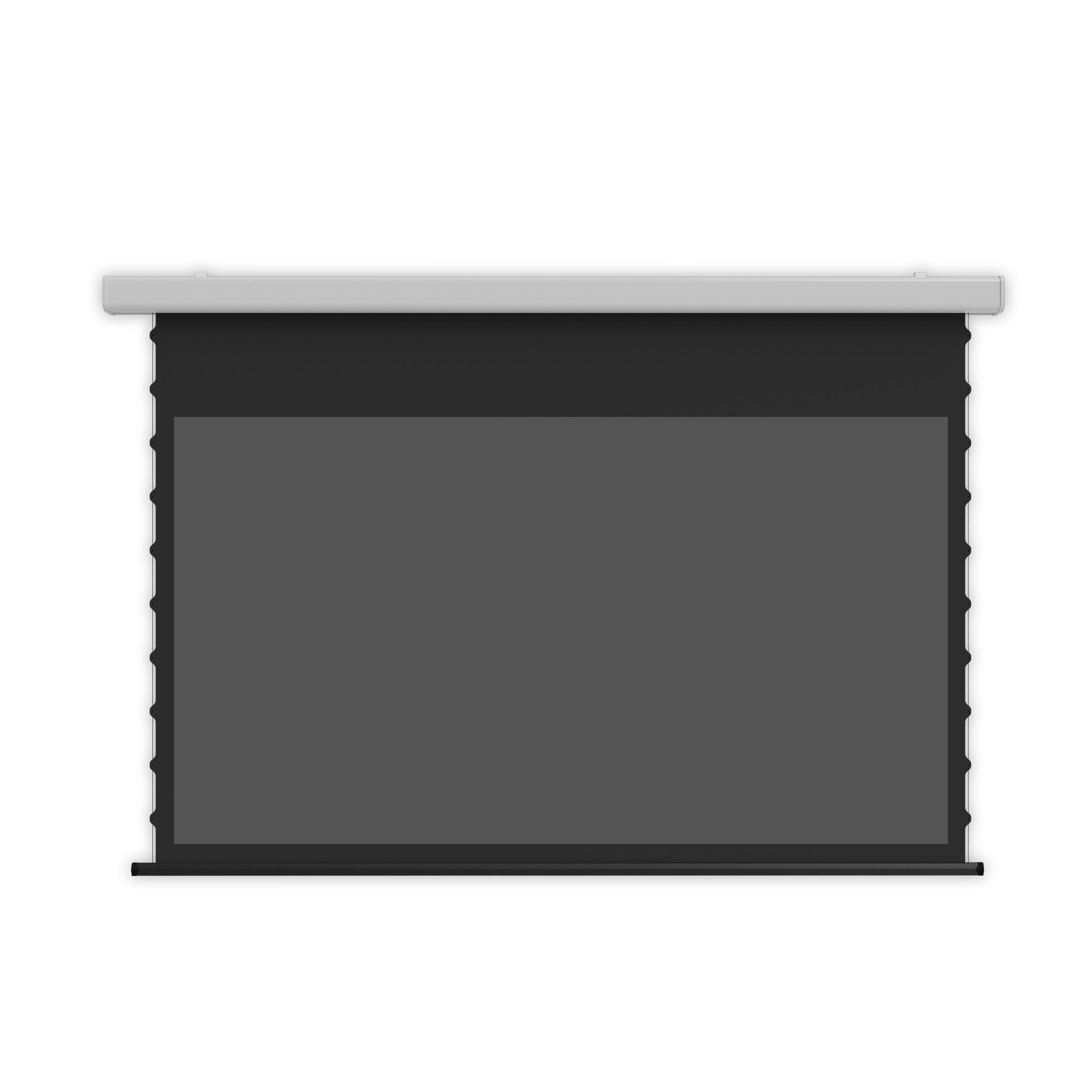 Layar Turun Otomatis Wupro Cinema QuadraArc dengan Permukaan Black/Grey Crystal untuk Proyektor Long Throw