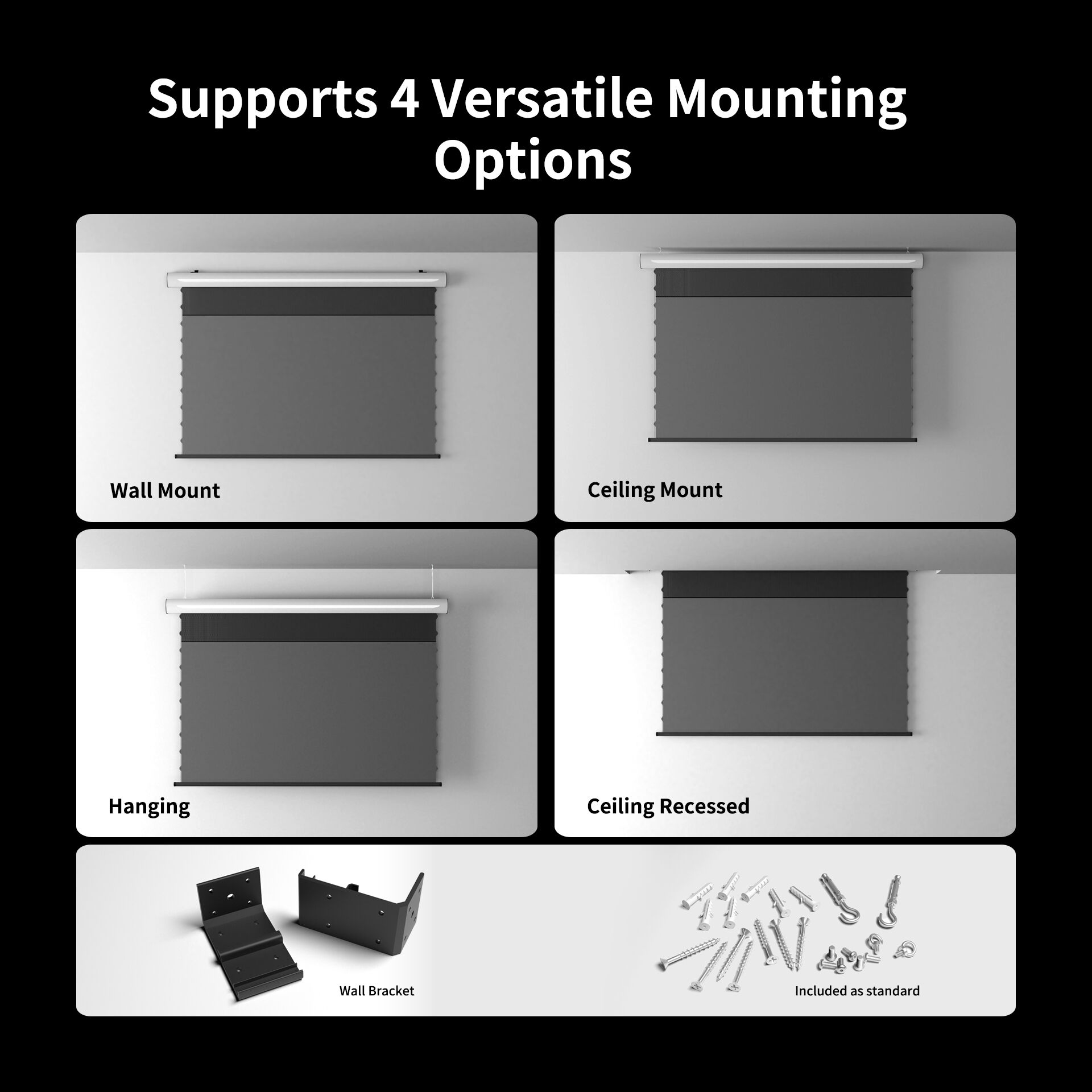 Wupro Cinema FlowArc Motorized Drop Down Screen Grey/Black Crystal for ...
