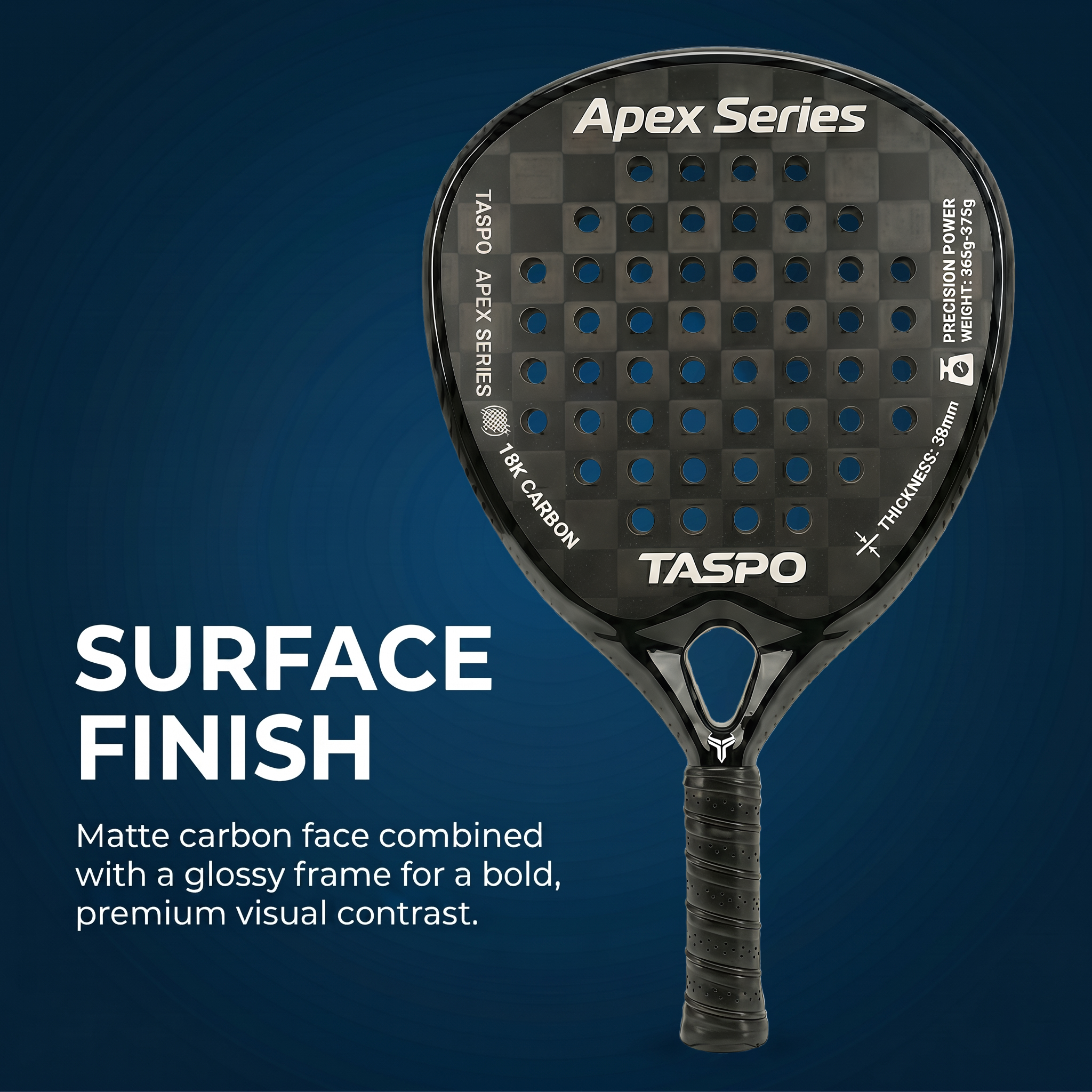 Taspo Apex Pro X Padel Racket - 18K Carbon Fiber Diamond Shape with Black EVA for Pro Players