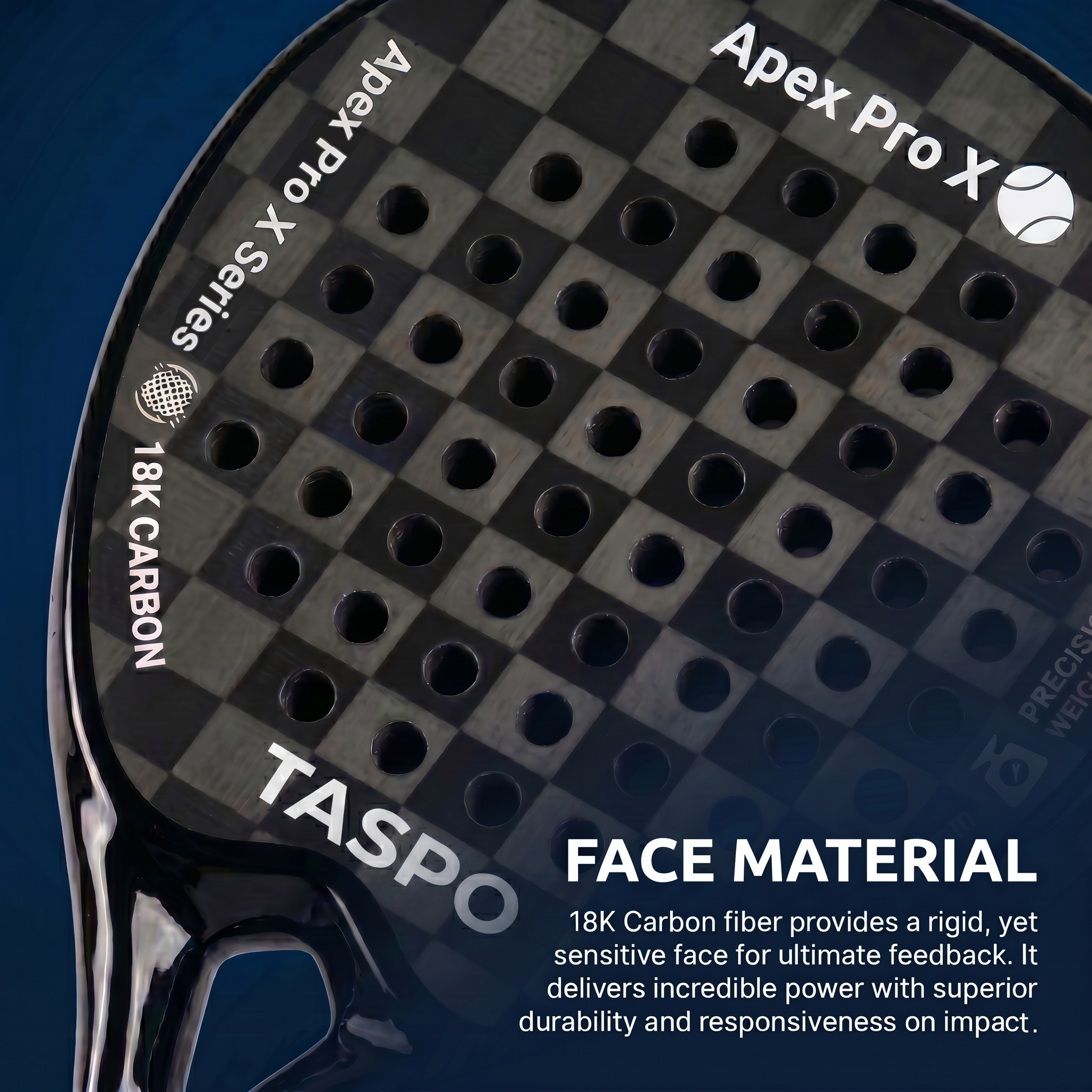 Taspo Apex Pro X Padel Racket - 18K Carbon Fiber Diamond Shape with Black EVA for Pro Players