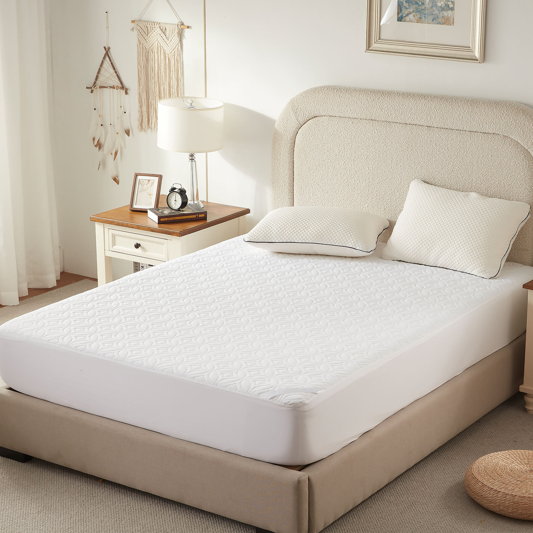 100% Waterproof Hypoallergenic Mattress Protector with Deep Pockets 6-15 inch ,Breathable Mattress Pad for Hotel Home(White)