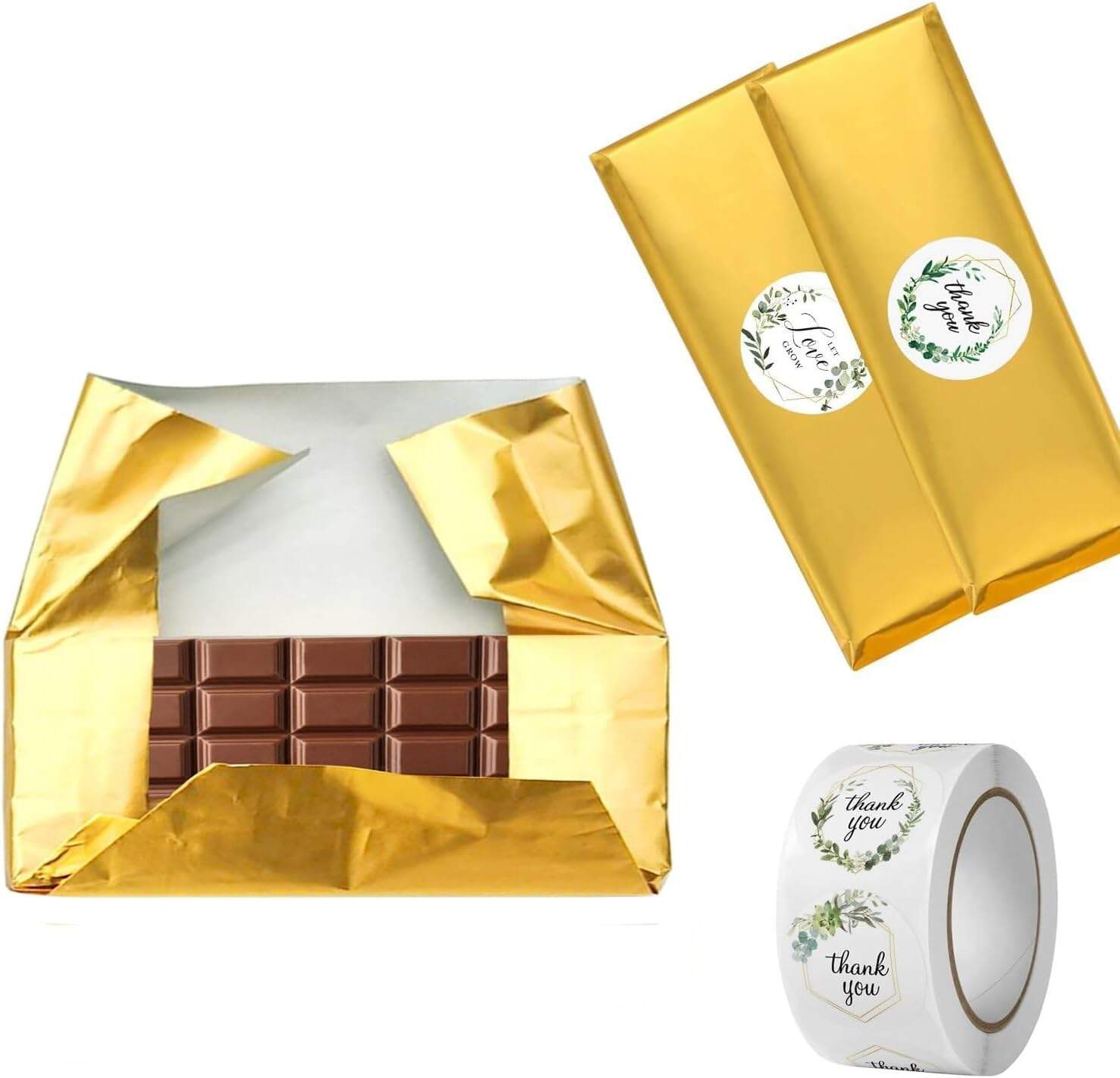 Custom Print Chocolate Bar Wrappers with Thick Paper Backing Gold Foil Candy Wrappers Homemade Individual Wrapping Sheets