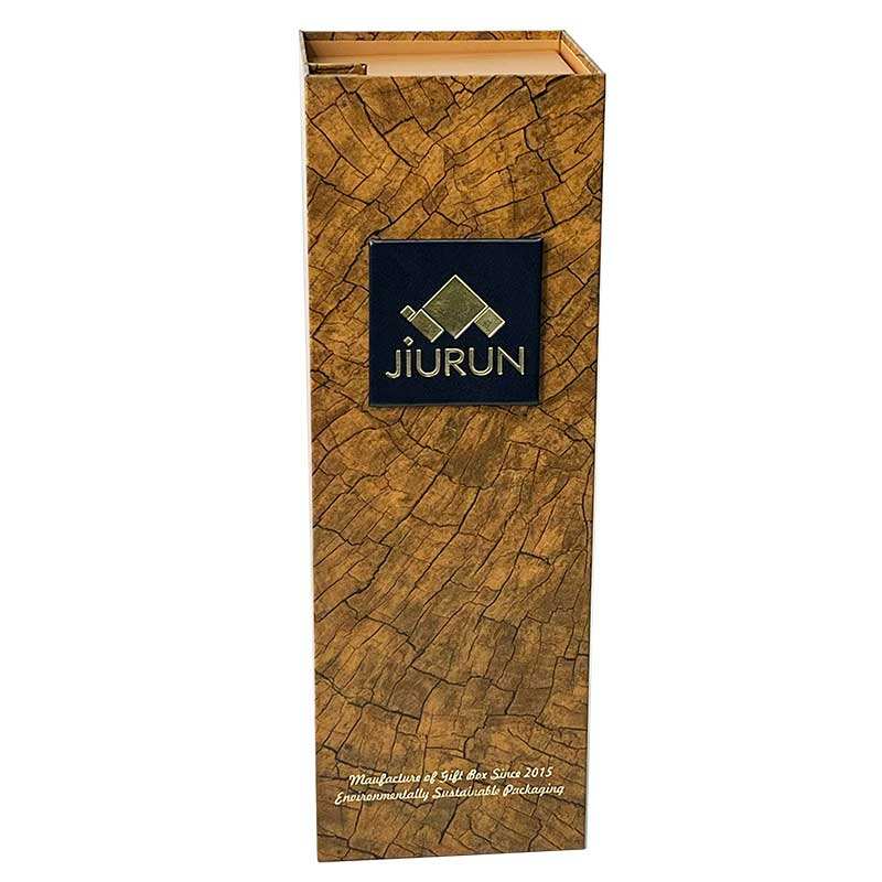 Custom Luxury Wooden Texture Paper Foldable Wine Champagne Gift Box Rigid Cardboard Single Bottle Packaging