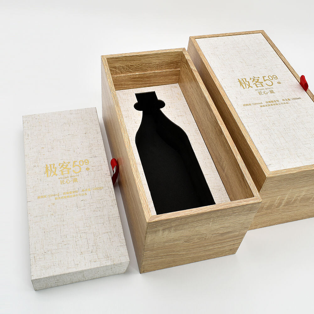 Bespoke Gold LOGO Wood Texture Paper Gift Box with Strong EVA Tray Custom Febric Lid Packaging Boxes for Wine 
