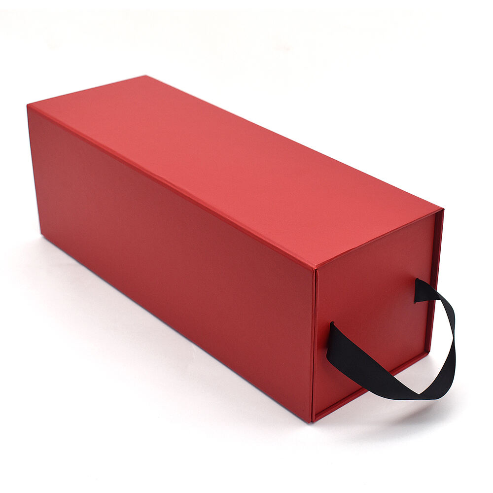 Foldable Single Bottle Wine Box Custom Logo Rigid Cardboard Gift Packaging with Magnetic Closure and Handle Rope