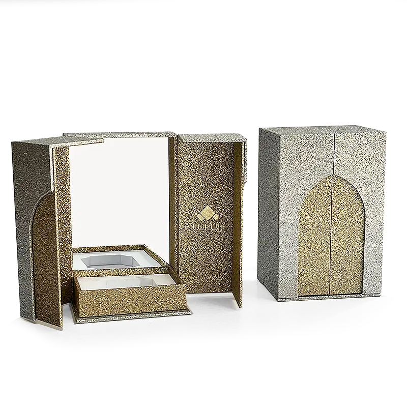 Customized Design Black Double Door Hard Cardboard Paper Empty Perfume Bottle Box Luxury Gift Perfume Packaging Box
