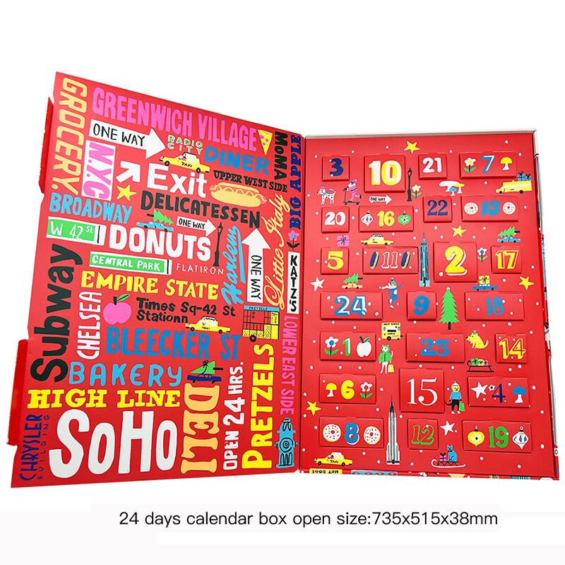 Custom Christmas Advent Calendar Box Food grade paper 24 Day Holiday Countdown Chocolate Candy Packaging